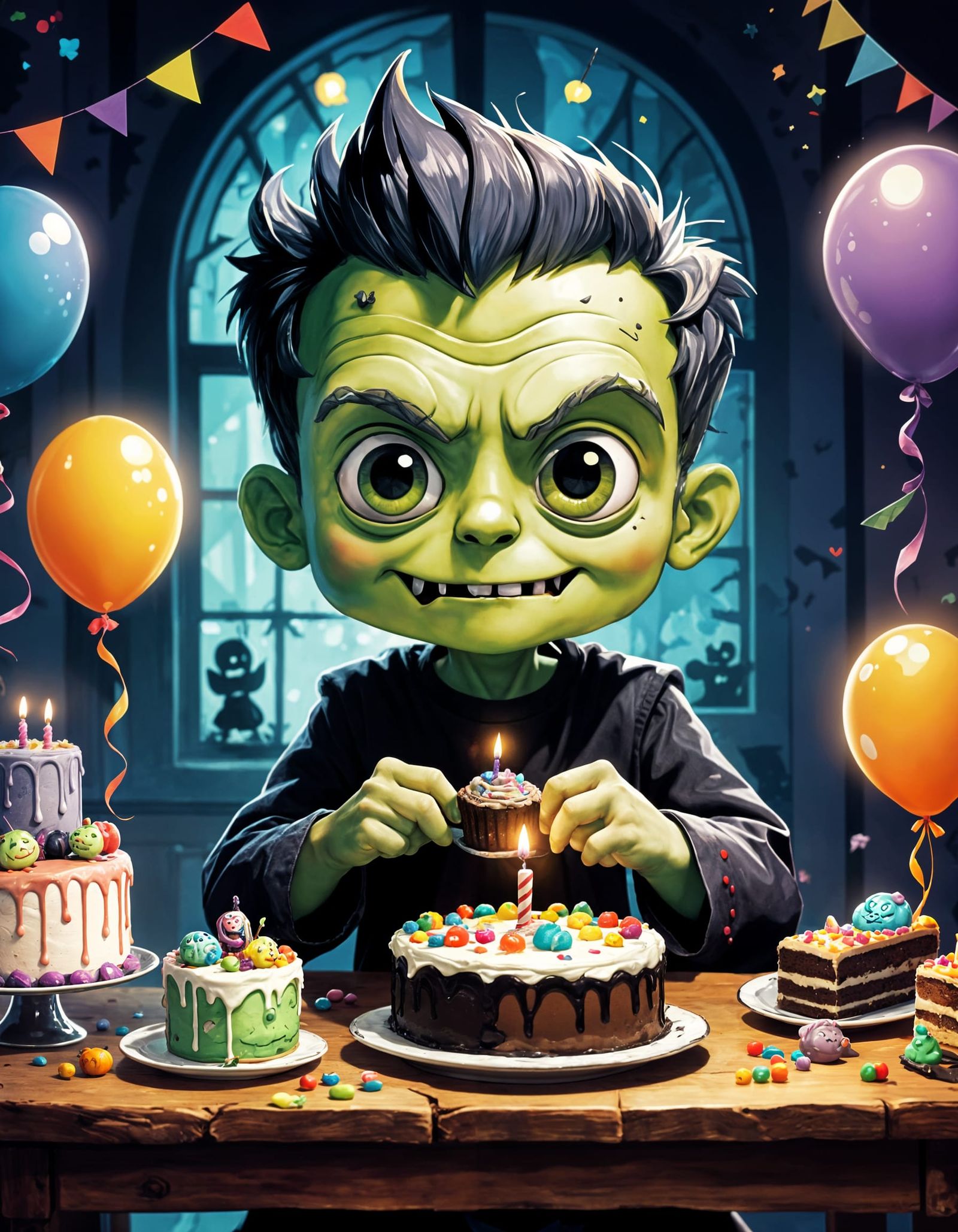 Adorable Chibi Frankenstein's Spooky Birthday Party