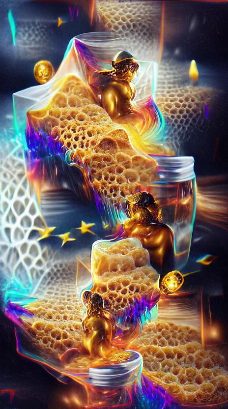 Golden Honeycomb Dripping: Holographic Astral Illustration
