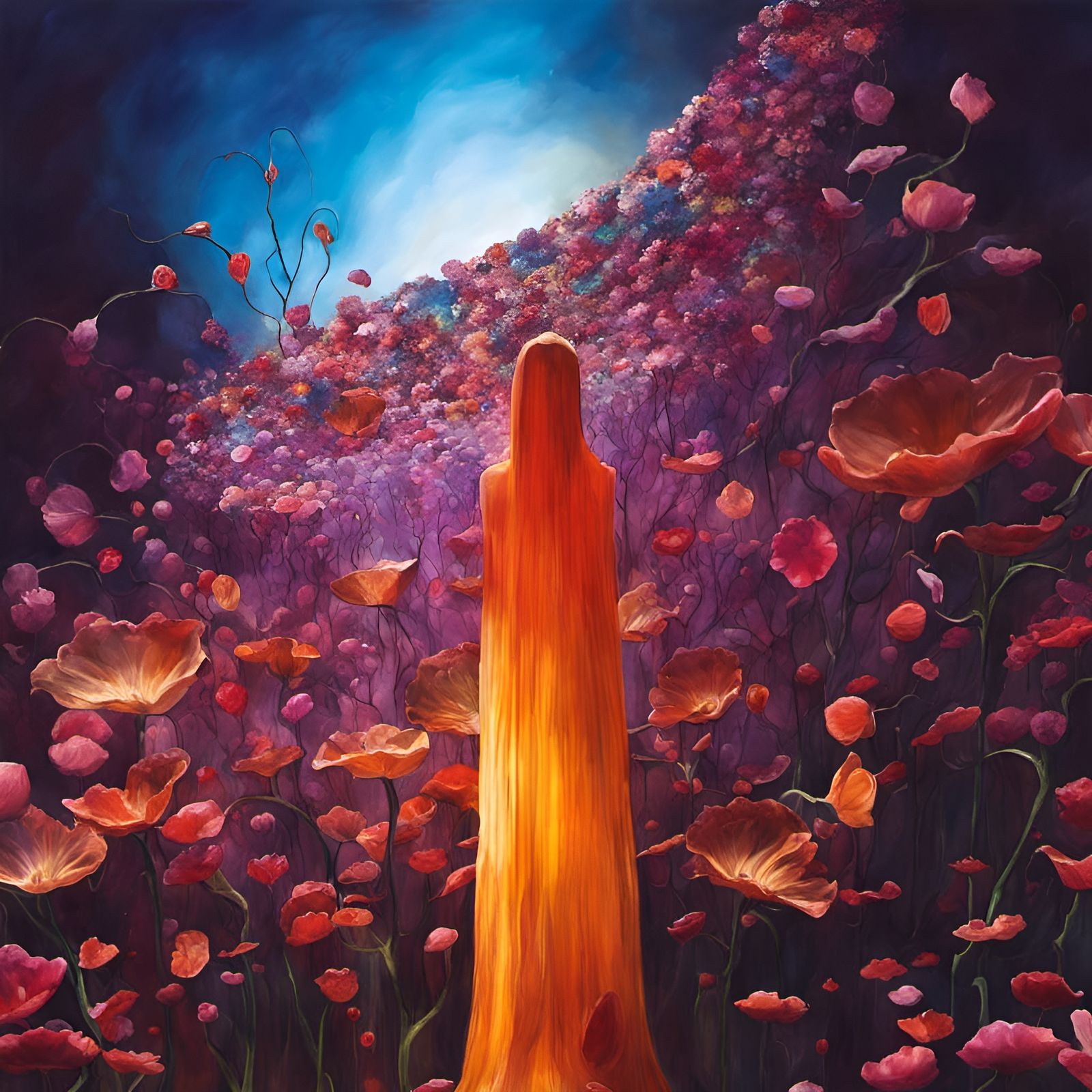 Dreamy Floral Landscape with Golden Accents