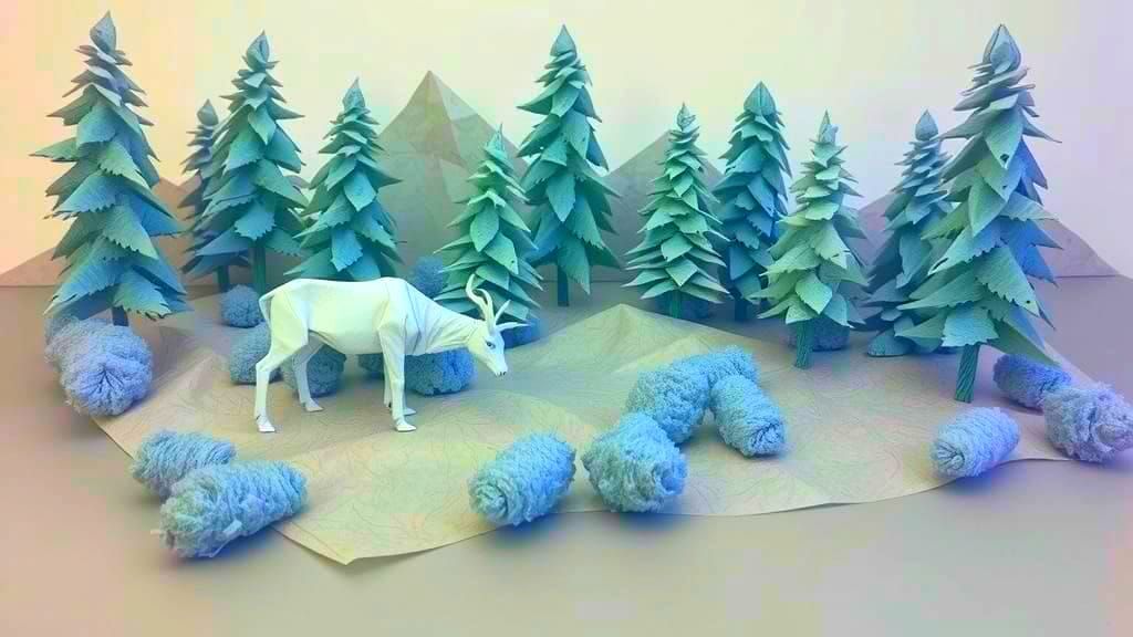 Origami Mountain Scene with Parchment Paper Art