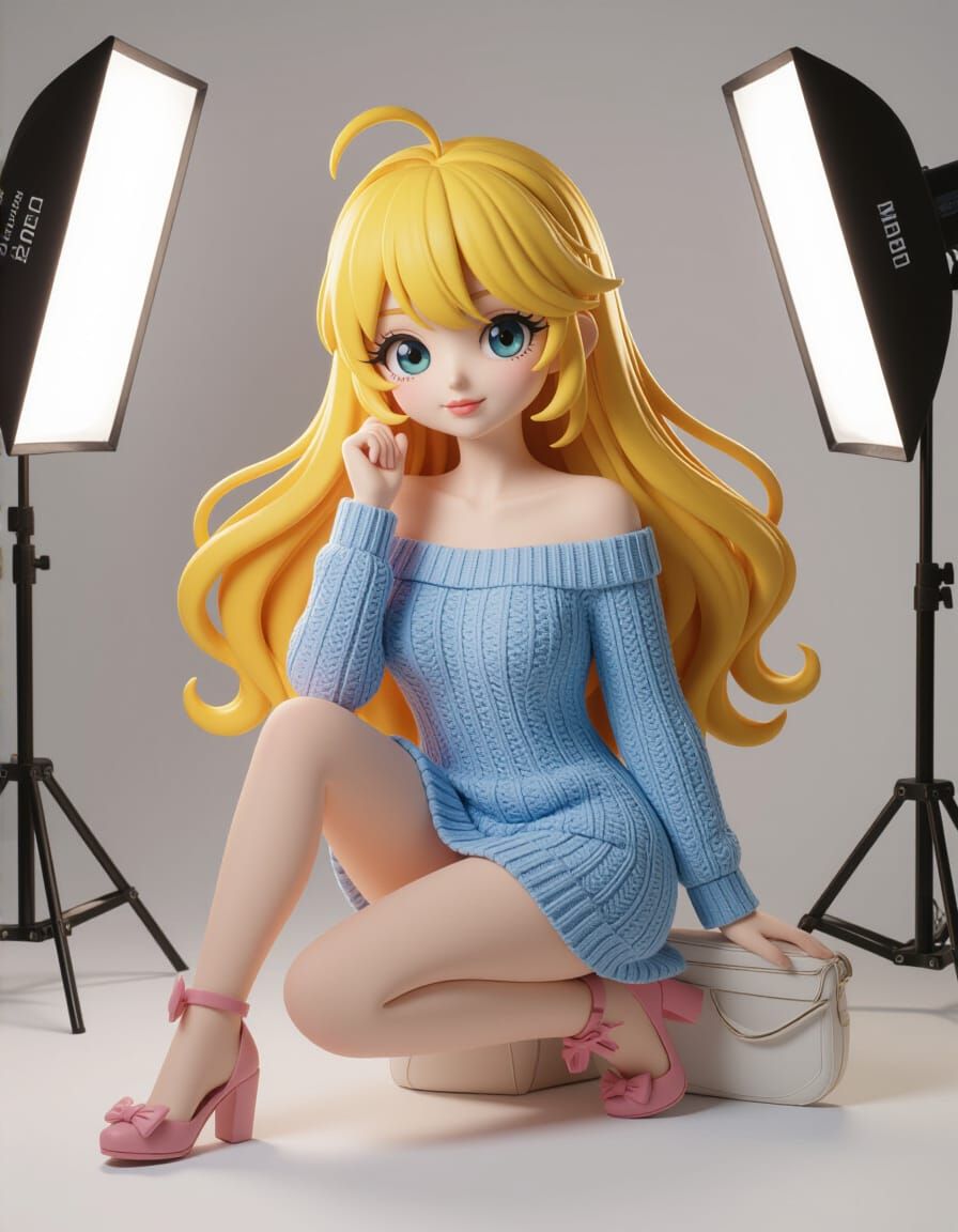 Colorful Clay Sculpture of a Cute Girl in Anime Style