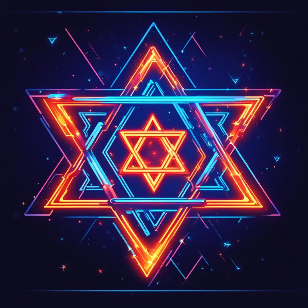 Blue Fire Star of David in Synthwave Style