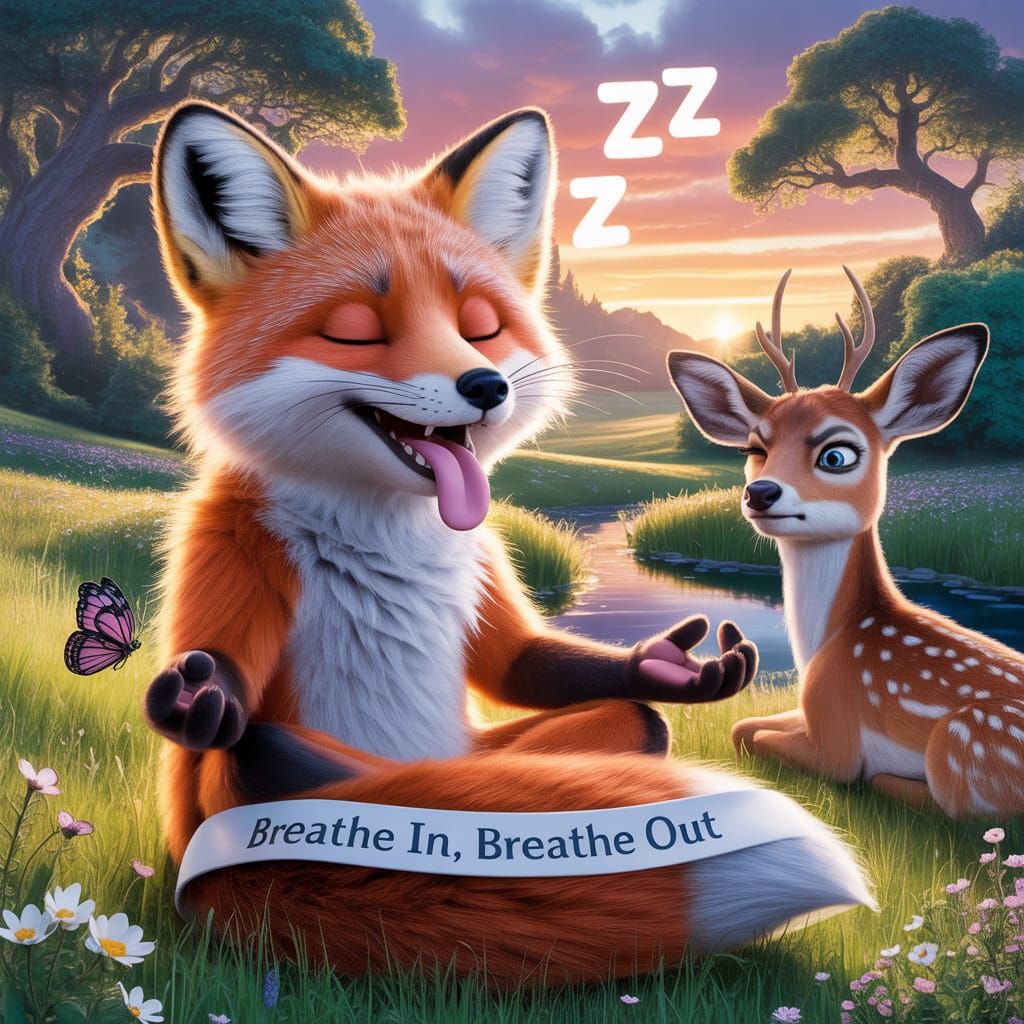 Anthropomorphic Fox Meditating (and Snoring!) in Pixar Style
