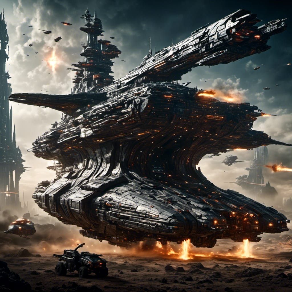 Colossal Sci-Fi Battleship in Fantasy Style