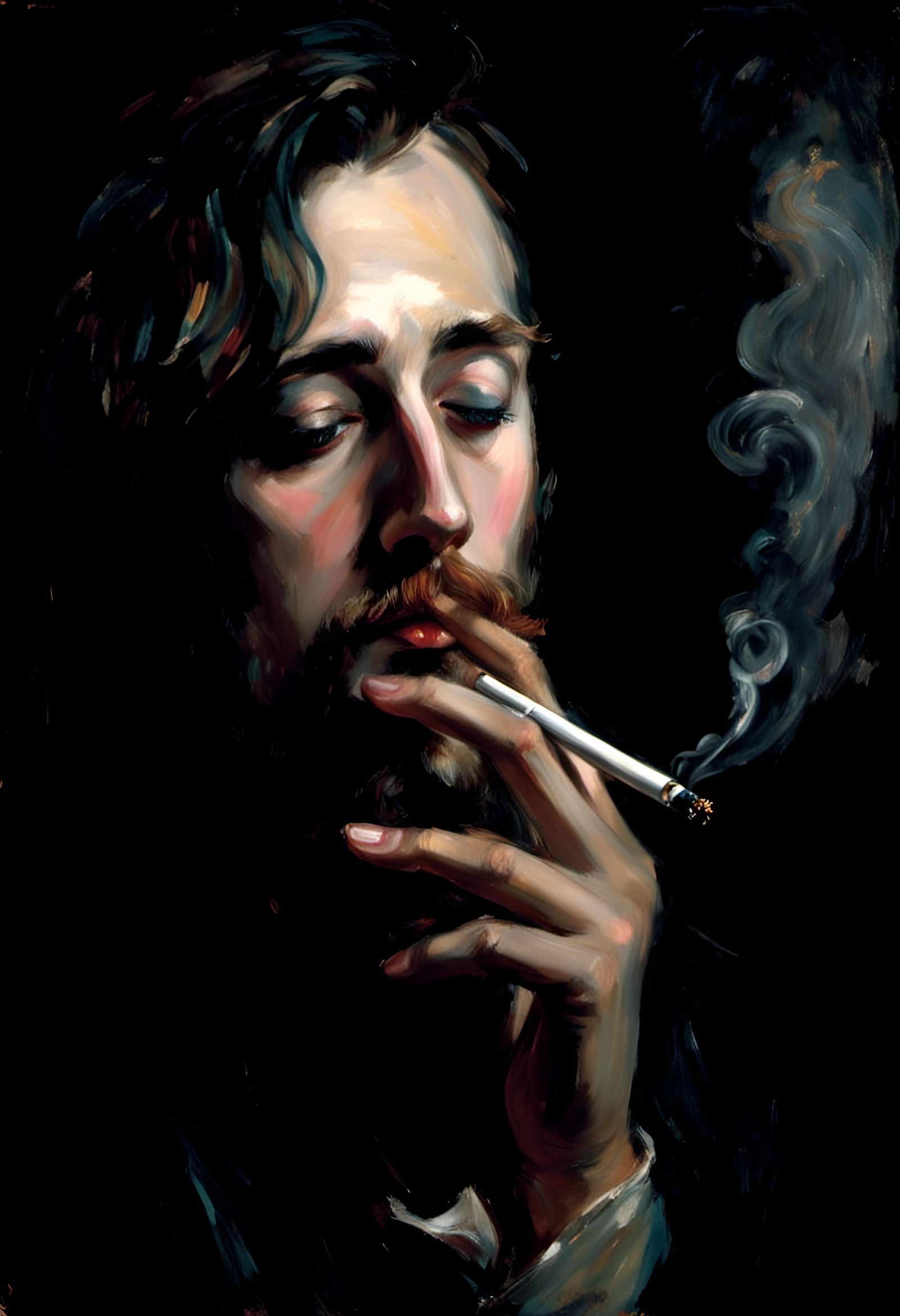 Haunting Portrait of a Person Smoking