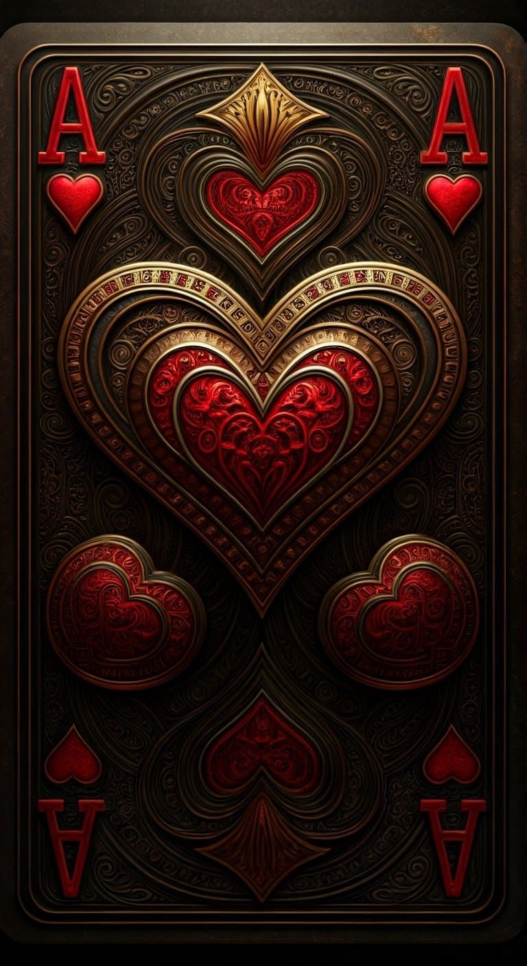 Elegant, Metallic Ace of Hearts Playing Card in Ancient Egyp...