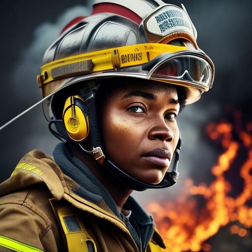 Hyperrealistic Portrait of a Woman Firefighter