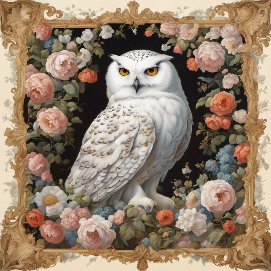 Snowy Owl Portrait in Rococo Style