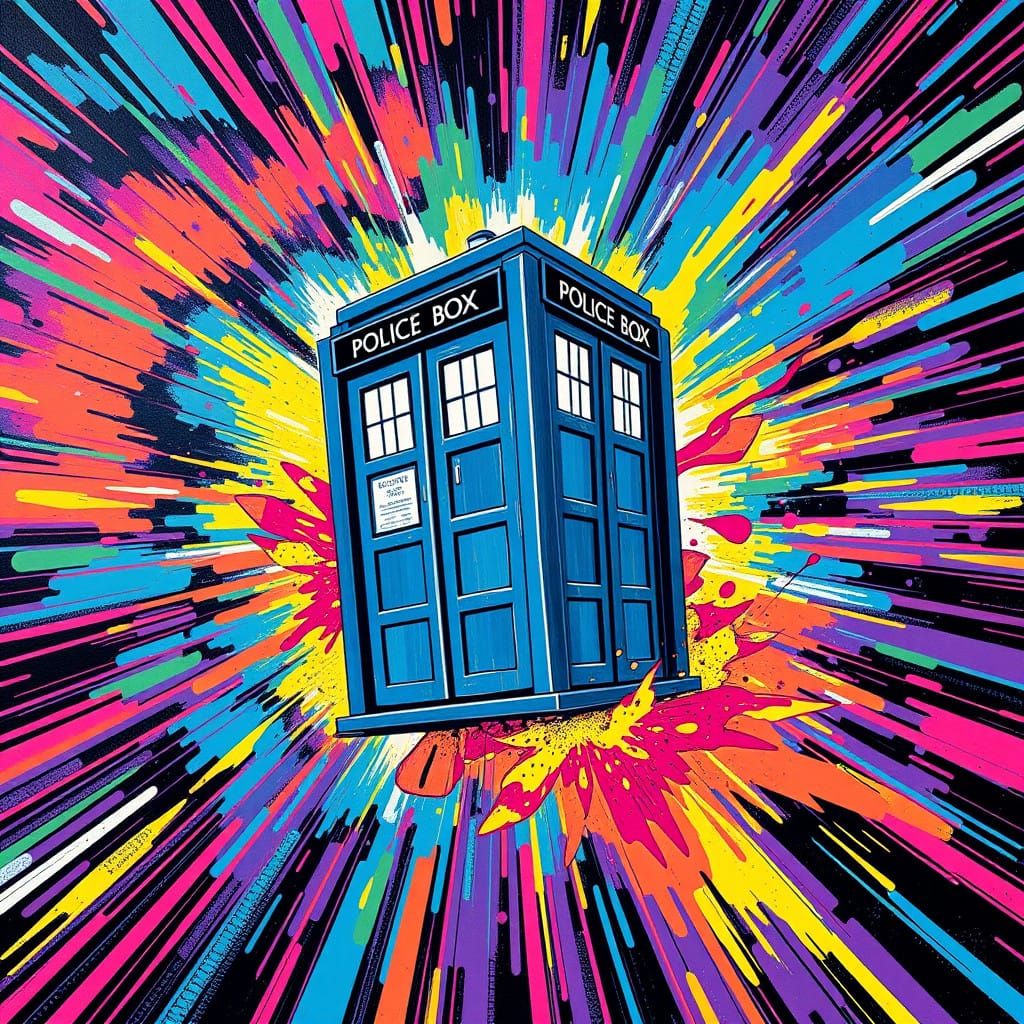 Vibrant Pop Art Time Machine in Swirling Vortex