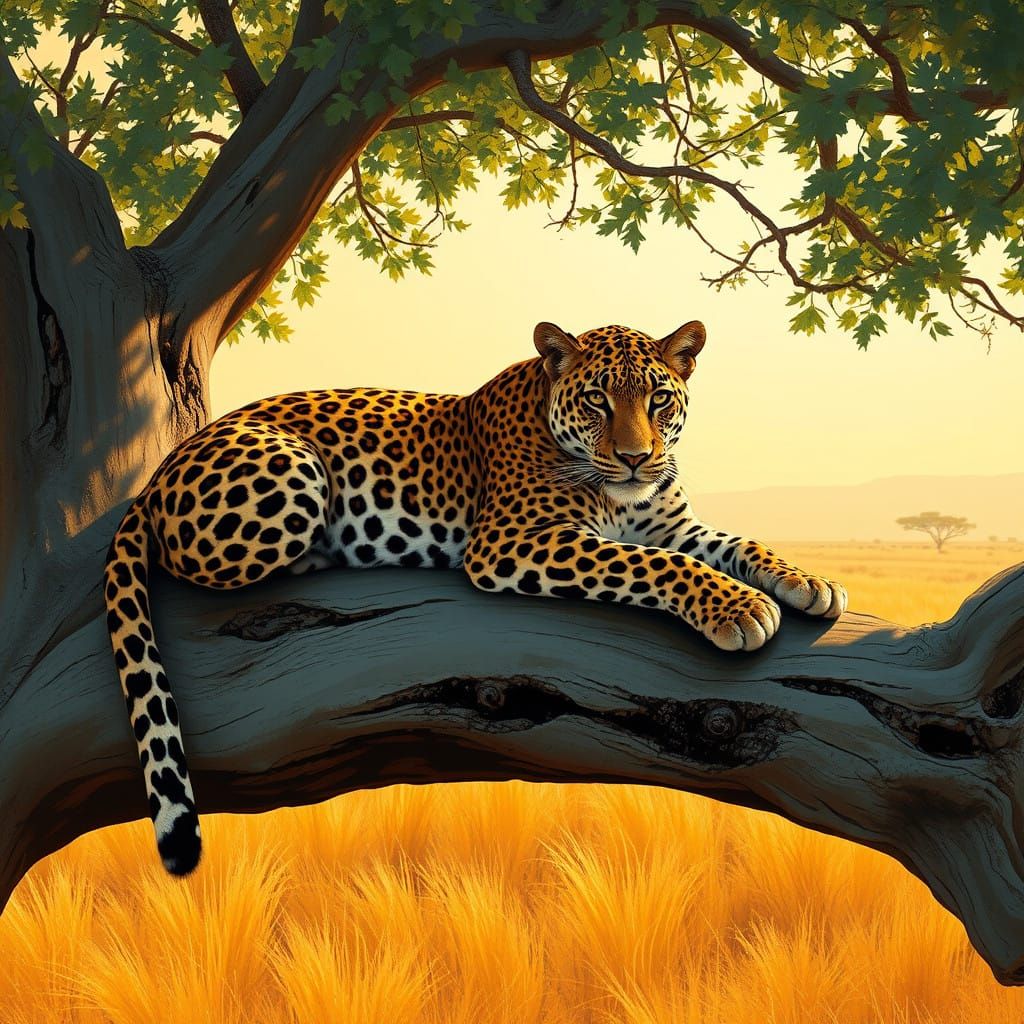 Majestic Leopard in Golden Savannah Light