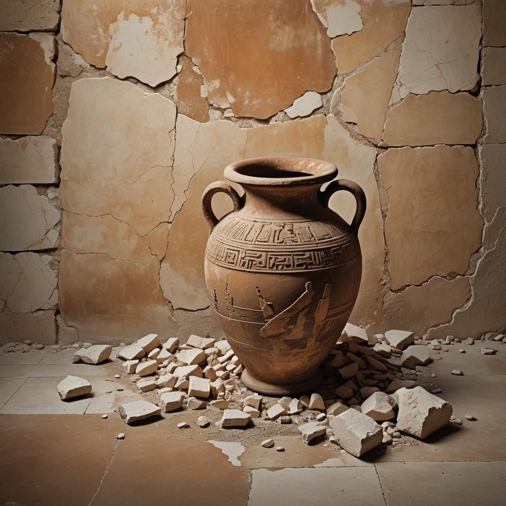 Shattered Greek Amphora in Dramatic Lighting