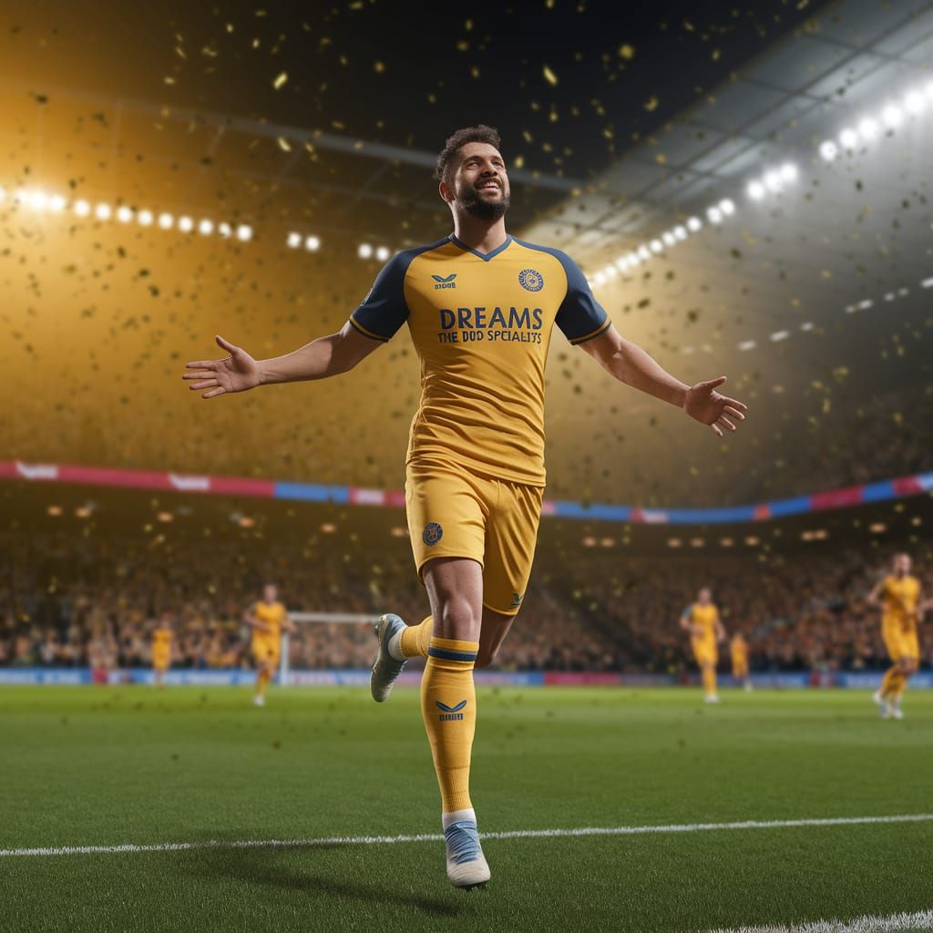 Wycombe Wanderers player in the Away Kit celebrating scoring a goal