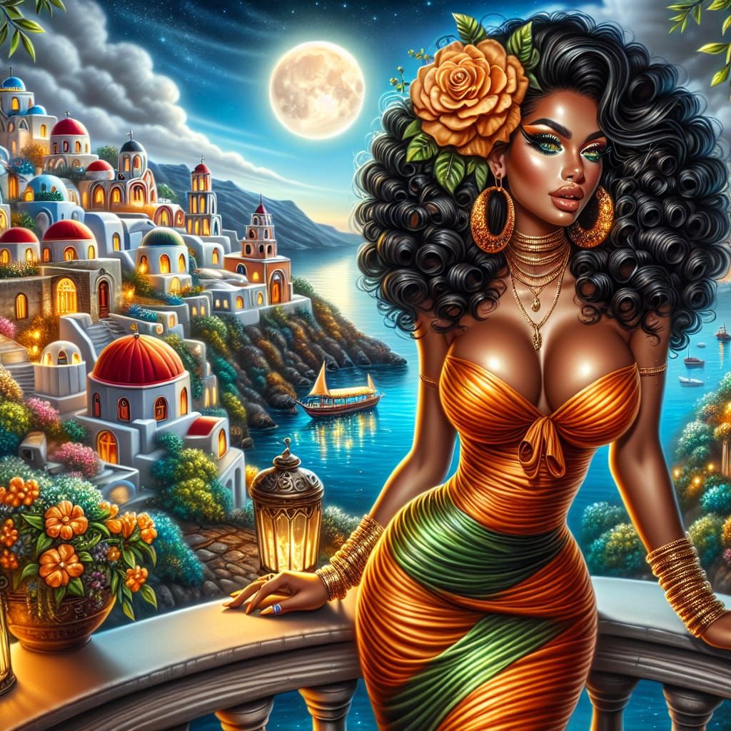 Magical Santorini Cityscape: Airbrush Oil Painting