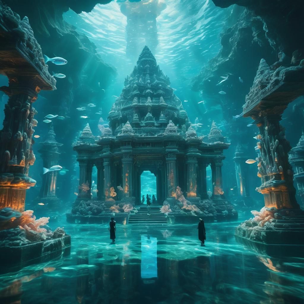Ethereal Underwater Temple Dreamscape in Vivid Color