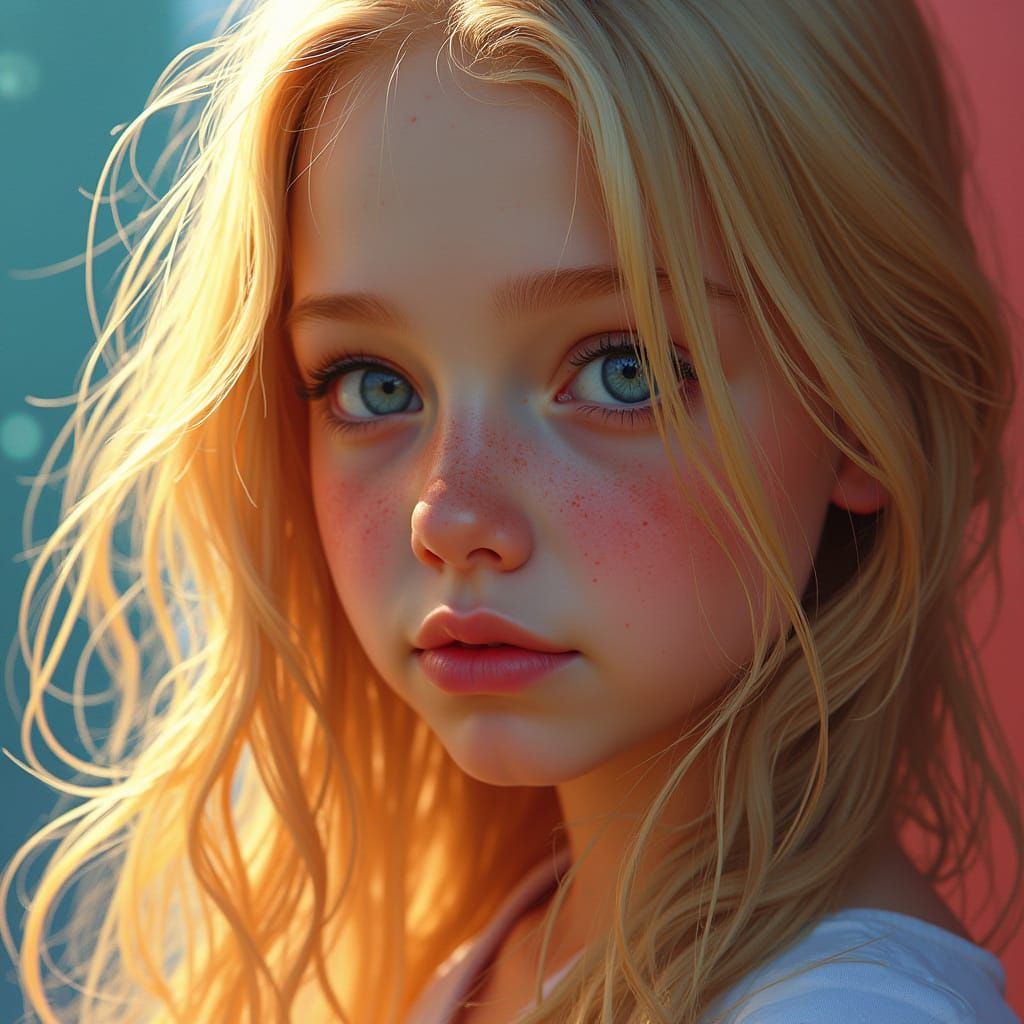 Hyperrealistic Portrait of a Young Girl with Freckles