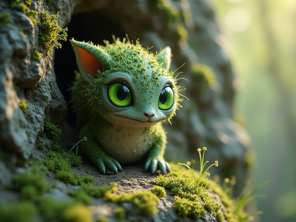Whimsical Stone Faerie Emerge from Lichen-Covered Cliff