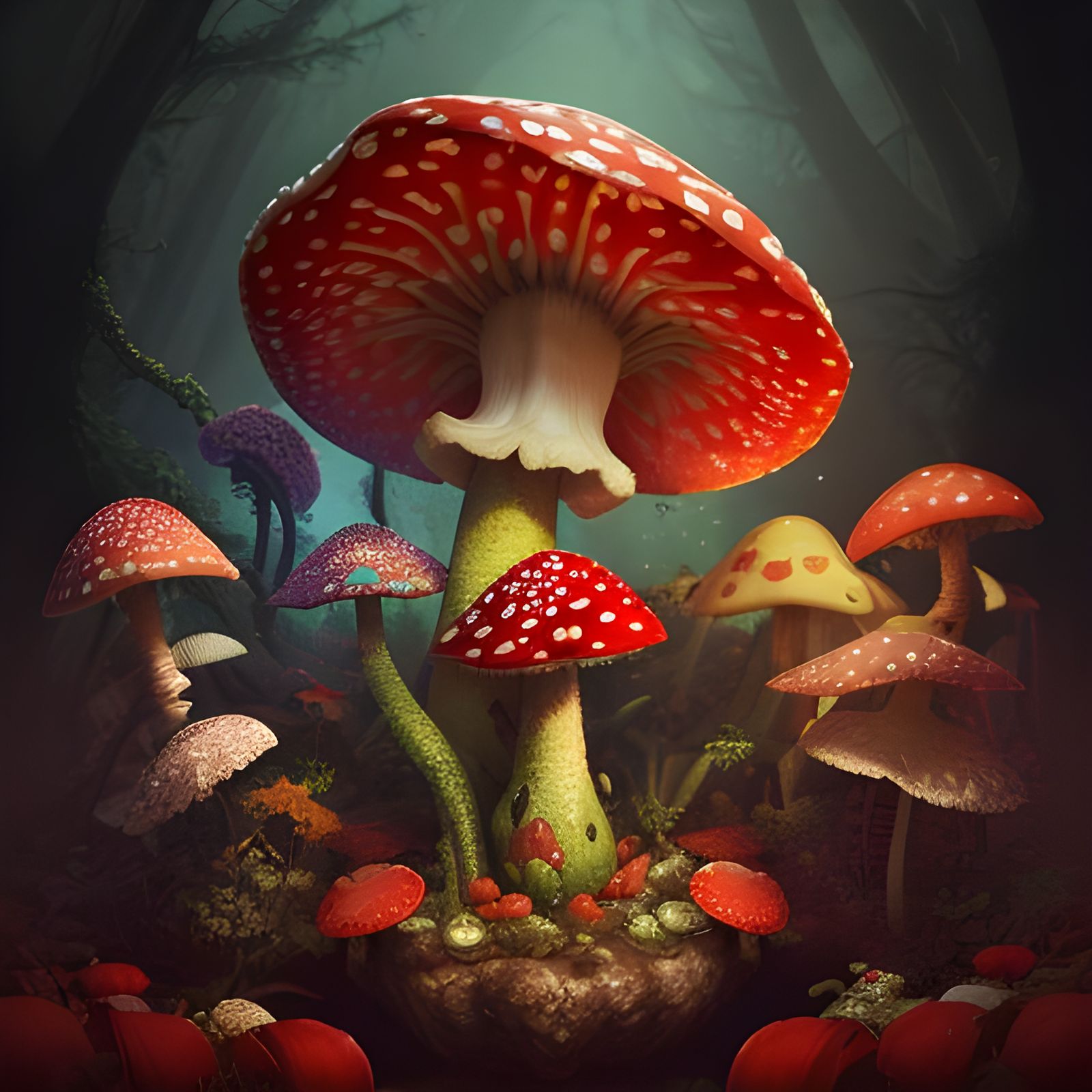 Amanita Muscaria Banner: Hyperrealistic Splash Art
