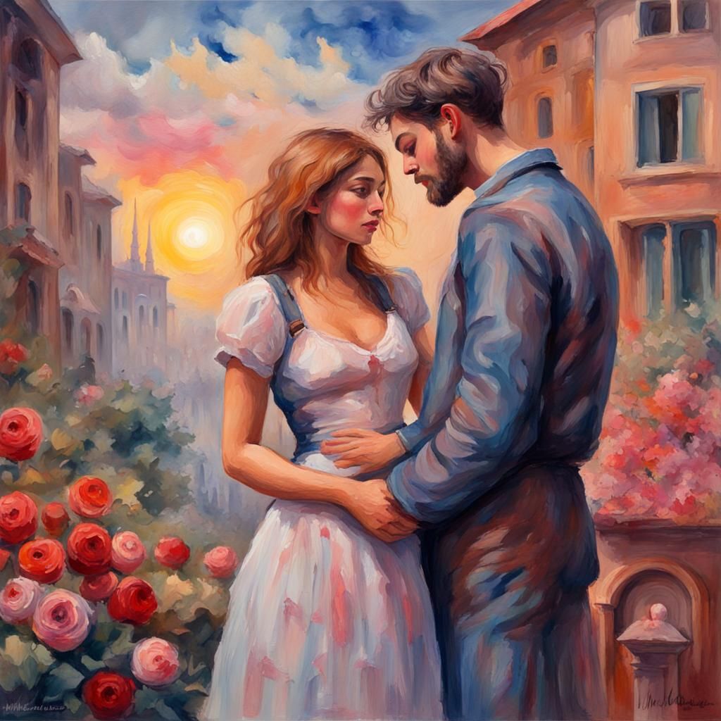 Romantic Fantasy Scene in Gouache Watercolor Style