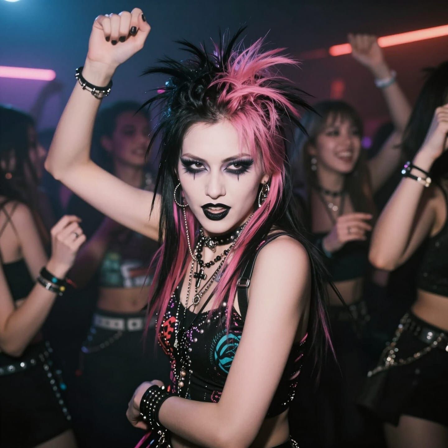 Punk Girl Dancing at Nightclub in Cinematic Film Still