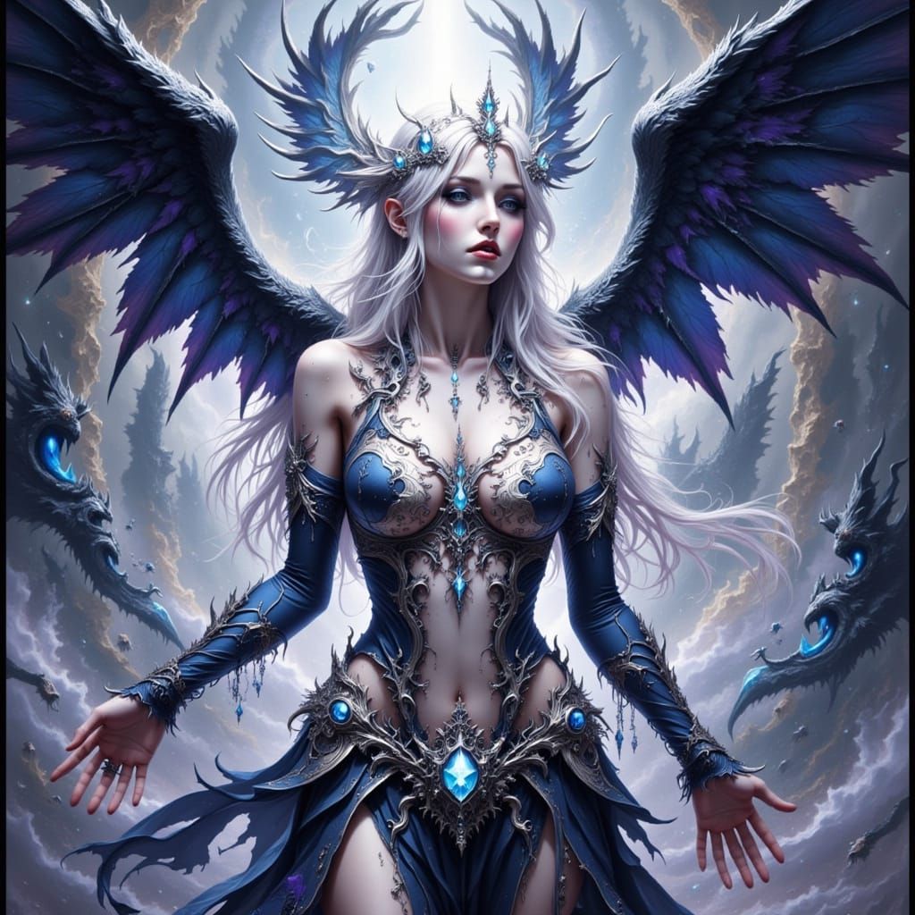 Watercolor Portrait with Glowing Runes and Comic Art