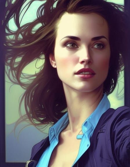 A beautiful brunette woman pilot driver meet in front oof a flying indy racer, surrounded by enthusiast, patrons and a h...