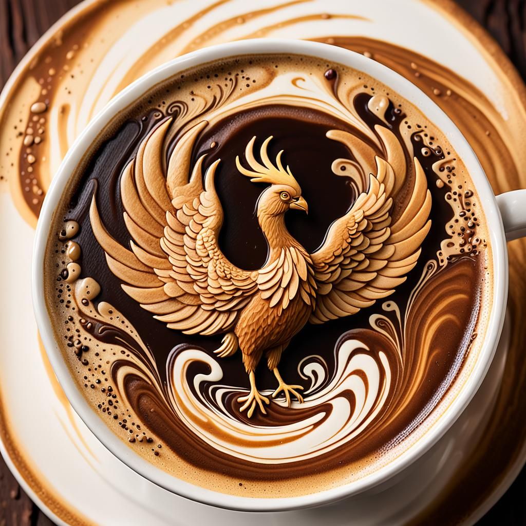 Phoenix Rising: Whimsical Latte Art Masterpiece