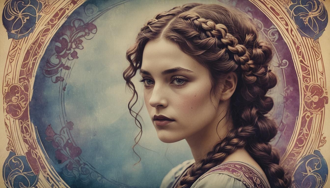 Art Nouveau Woman in Cyanotype Print