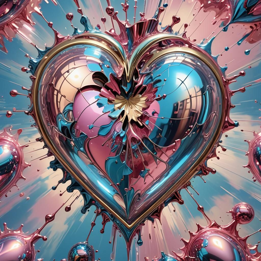 Radiant 3D Heart in Liquid Artpunk Style