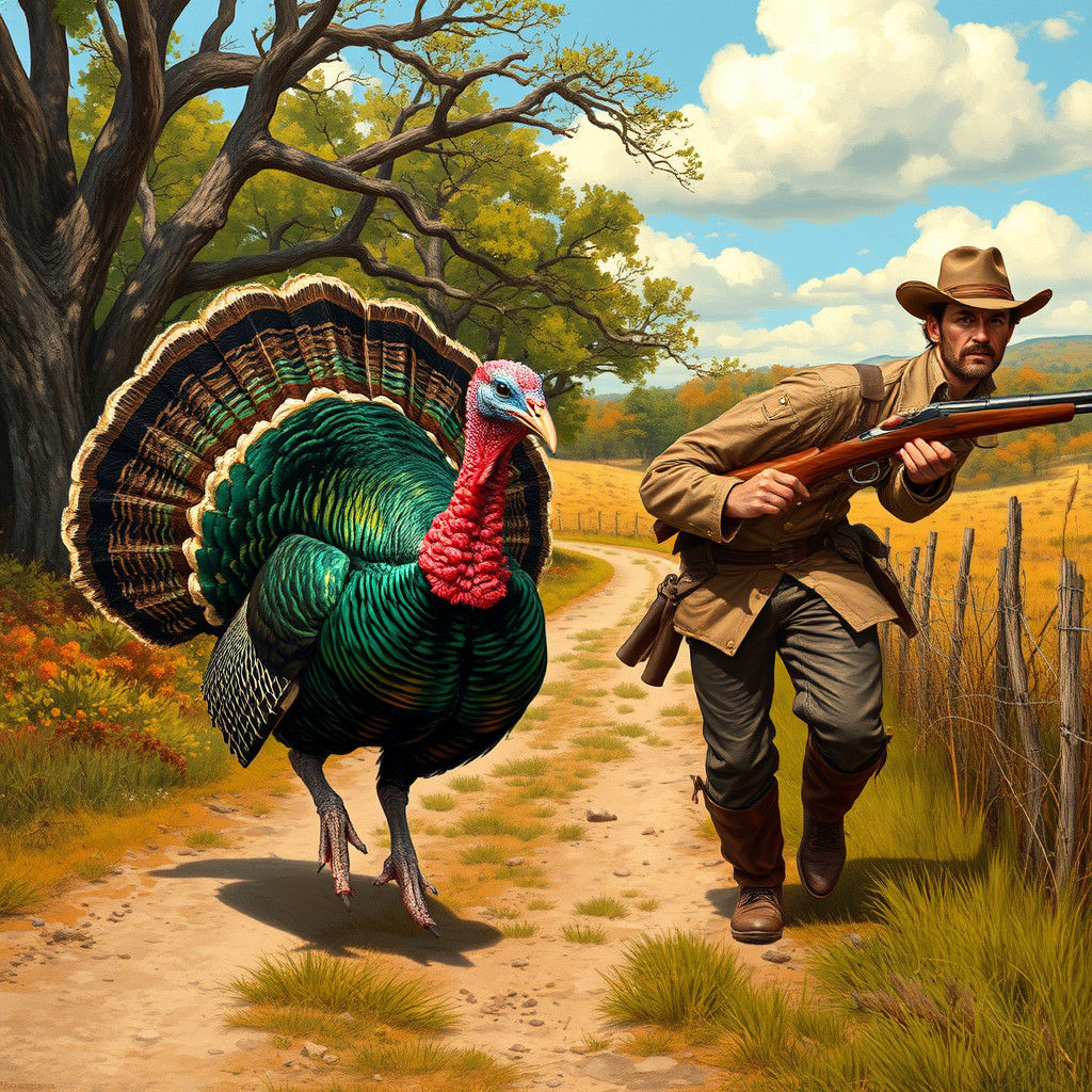 Turkey Chase in Rural Landscape