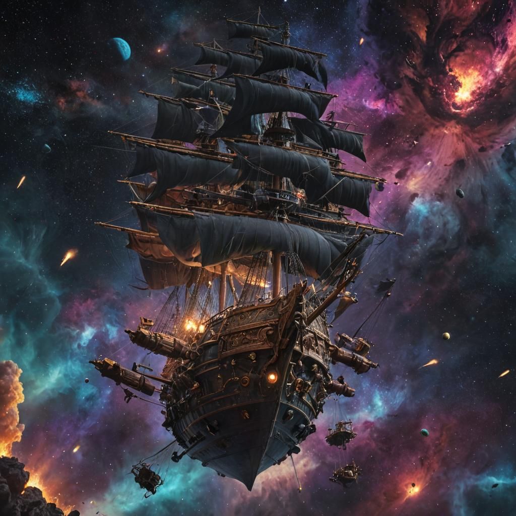 Galleon Spaceship Enters Black Hole: Fantasy Concept Art