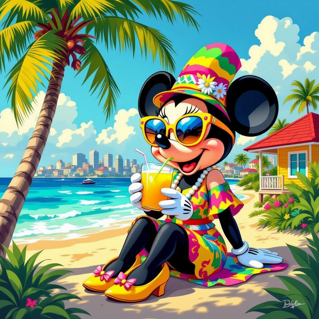 Minnie Mouse in Jamaican Outfit, Digital Art