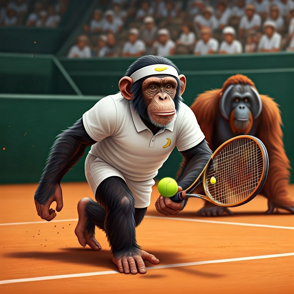 Chimpanzee Tennis Player at Wimbledon, Sports Illustration