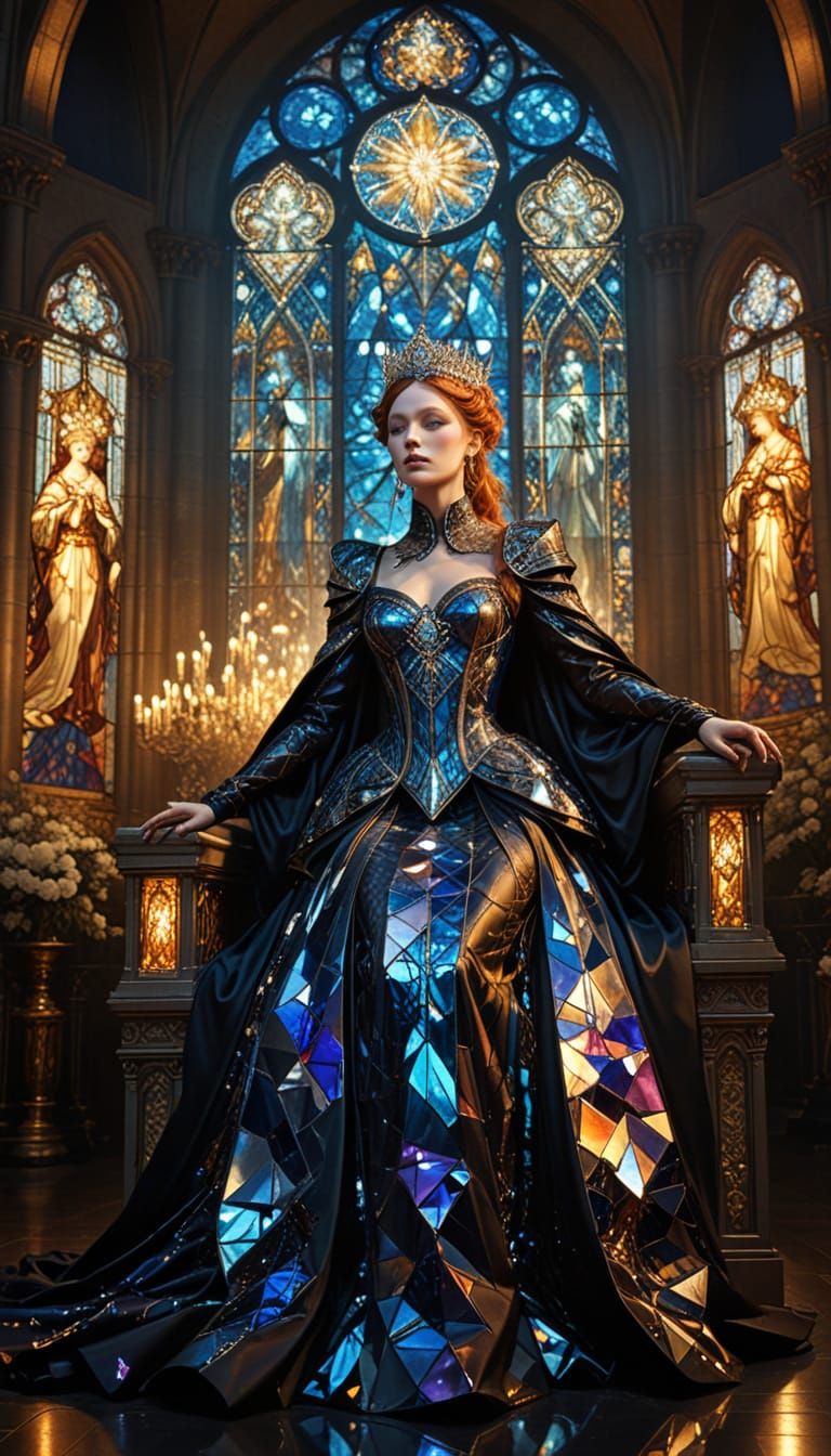 Regal King in Shimmering Stained Glass Ballgown