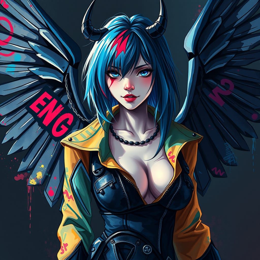 Dark Angel Warrior in Cyberpunk Elegance