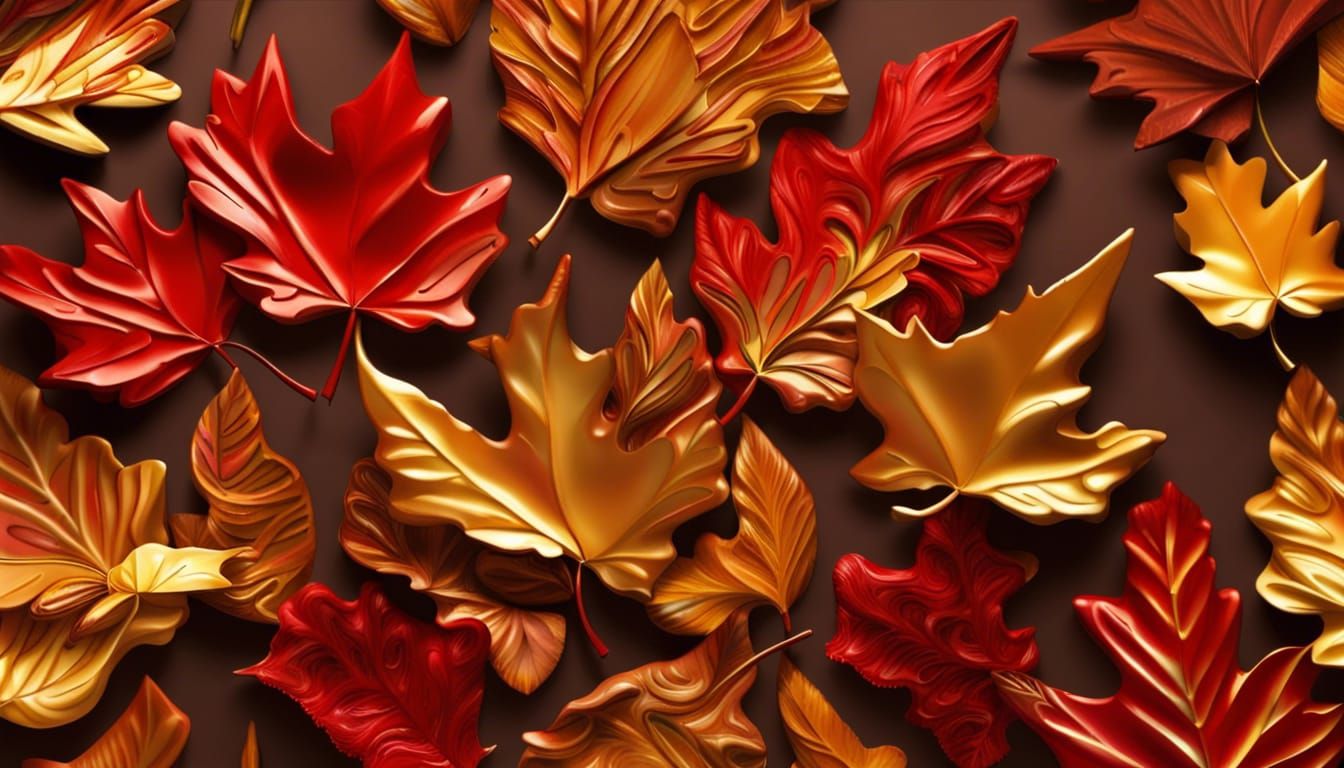 Abstract Autumn Leaves in Hyperrealistic 3D