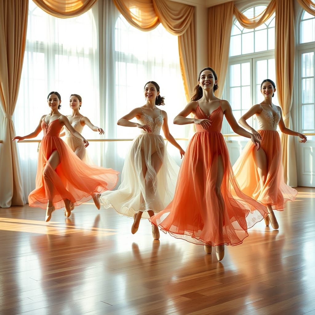 Dancers in Synchronistic Harmony, Captured in Soft Light