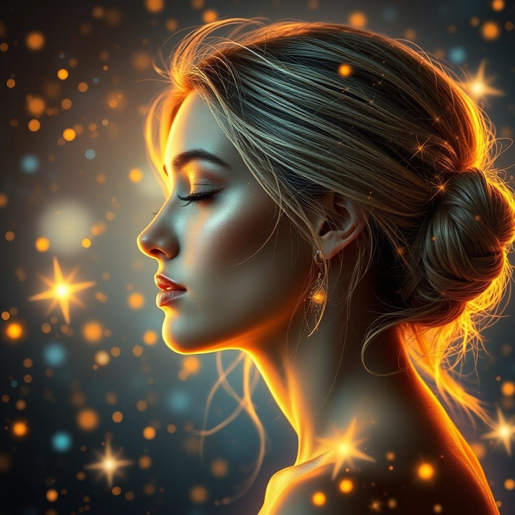 Ethereal Woman with Galaxy Particles