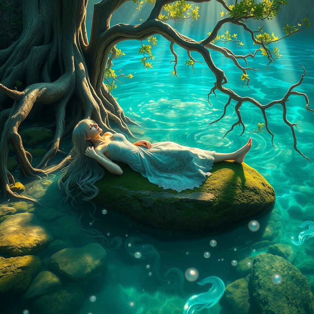 Mystical Water Goddess in Dreamlike Realm