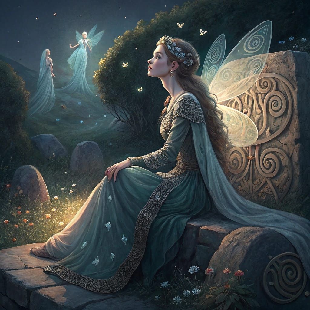 Irish Fairy Goddess Surrounded by Ethereal Spirits at Newgra...