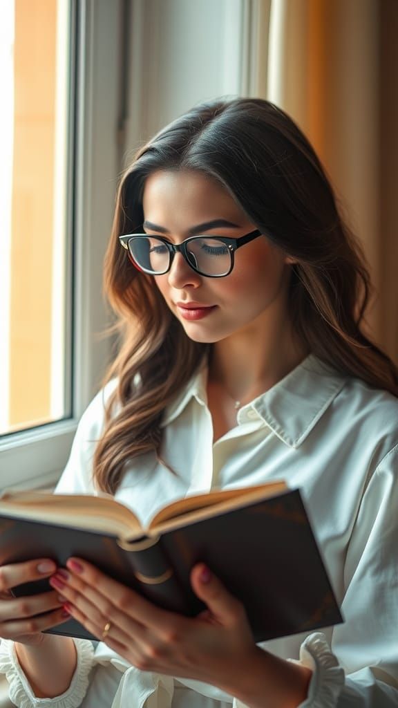 Woman Reading a Book in Natural Light
