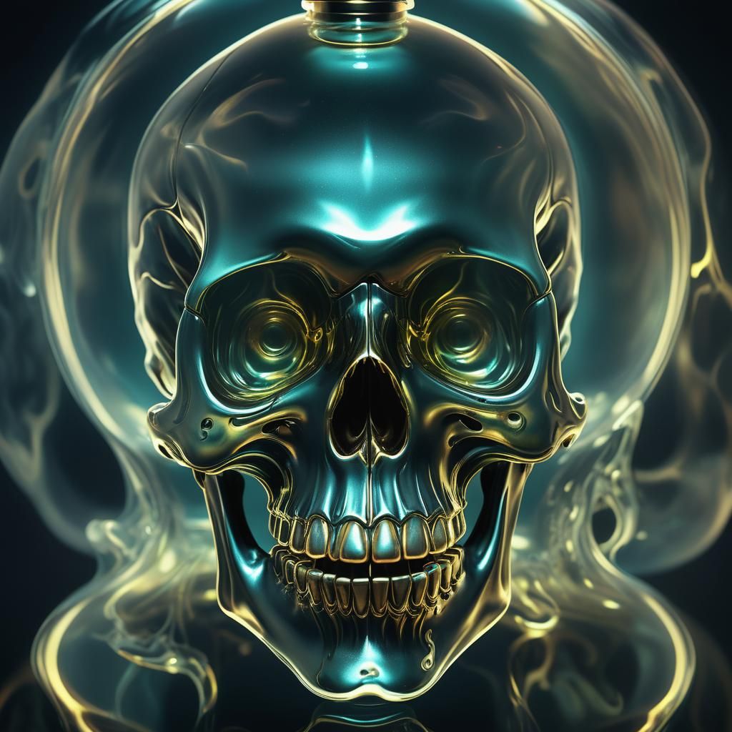 Surreal Skull Perfume Flacon in Dark Biomorphic Style