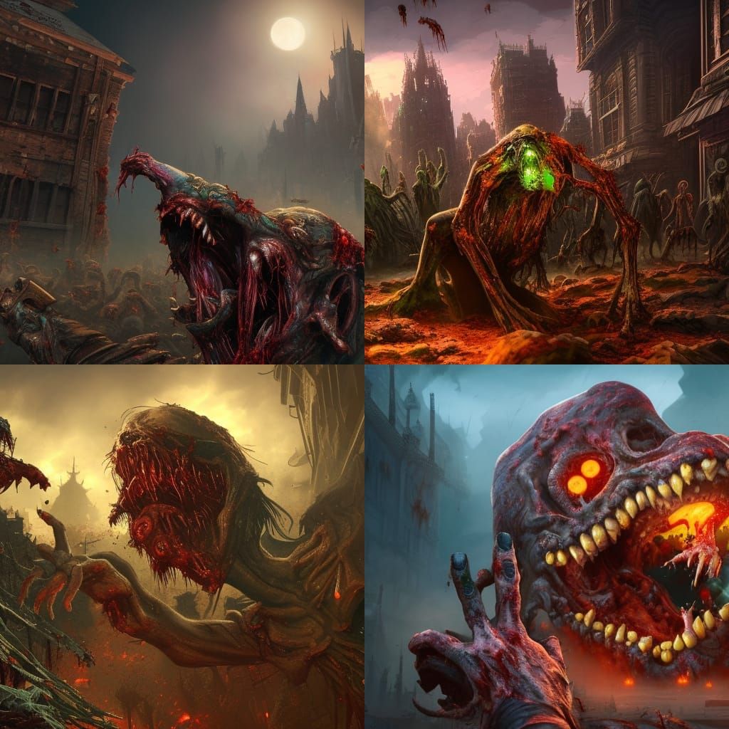 Detailed Zombie Bites Matte Painting in Deep Color