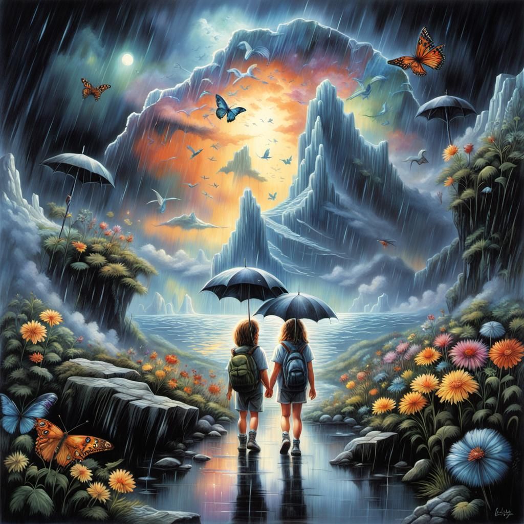 Backpacking Siblings Gaze into Tropical Portal