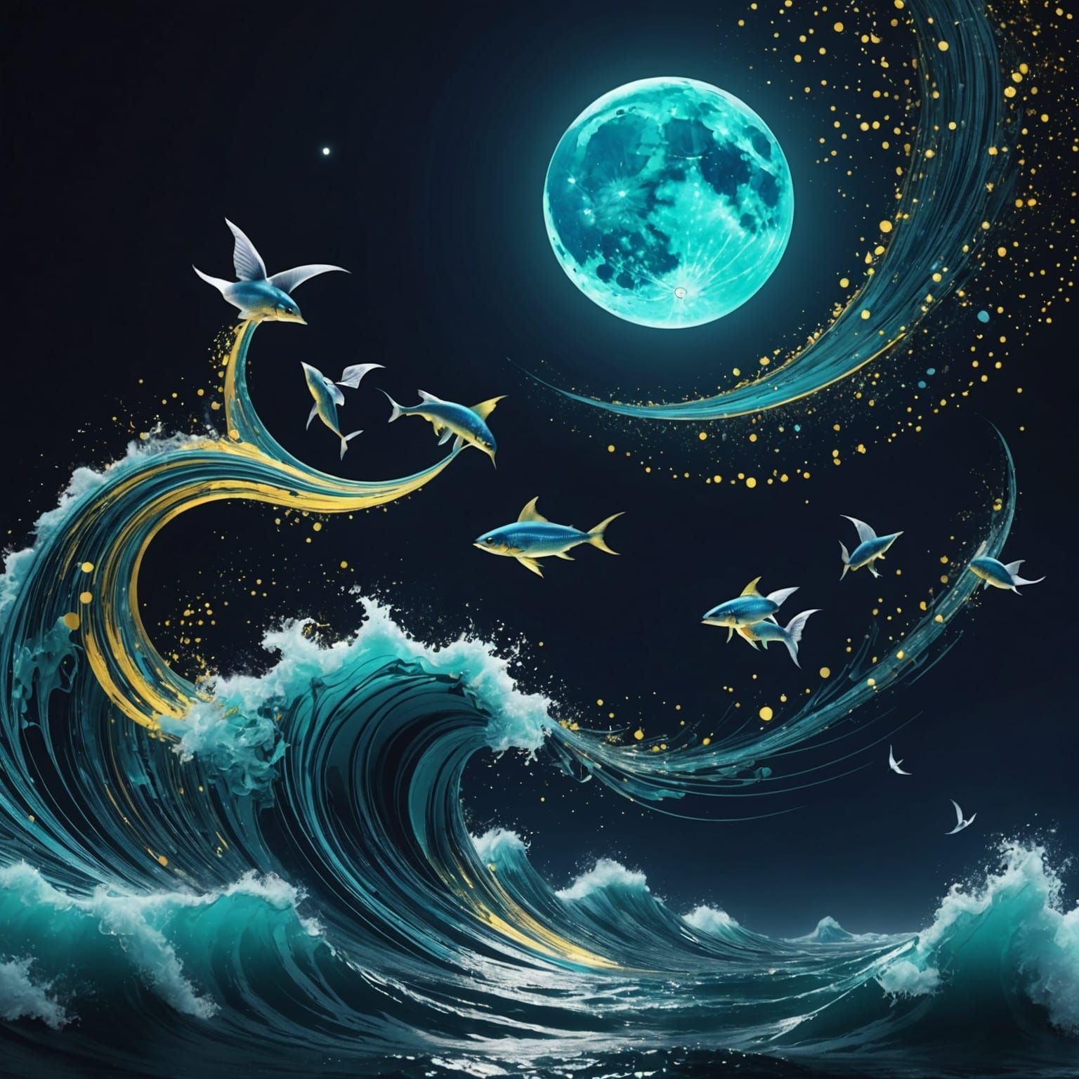 Luminescent Moon Goddess in Glitch Art Style