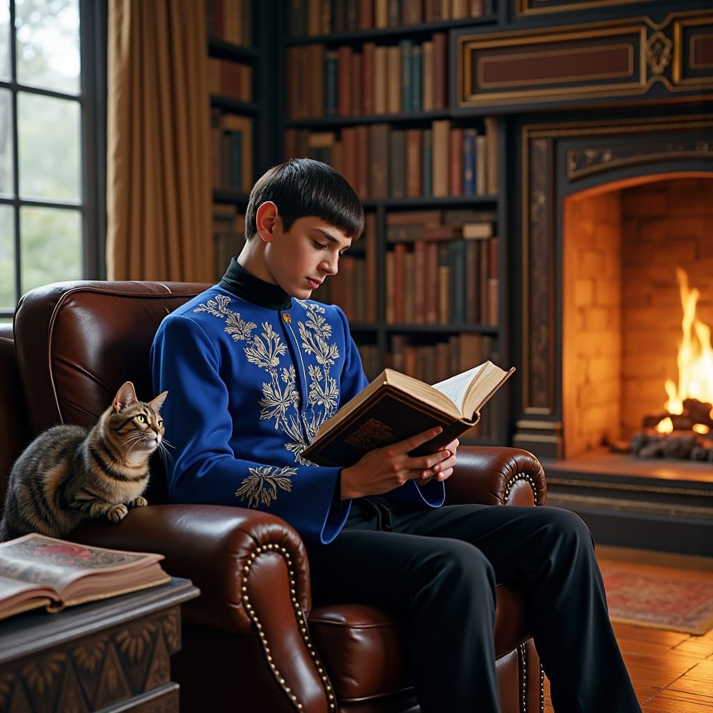 Teen Spock Reading in Vulcan Library
