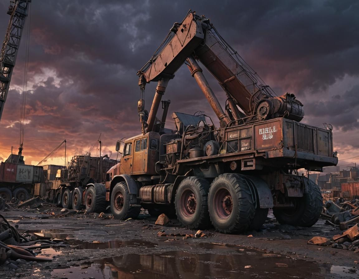 Dieselpunk Wrecking Truck at Industrial Port