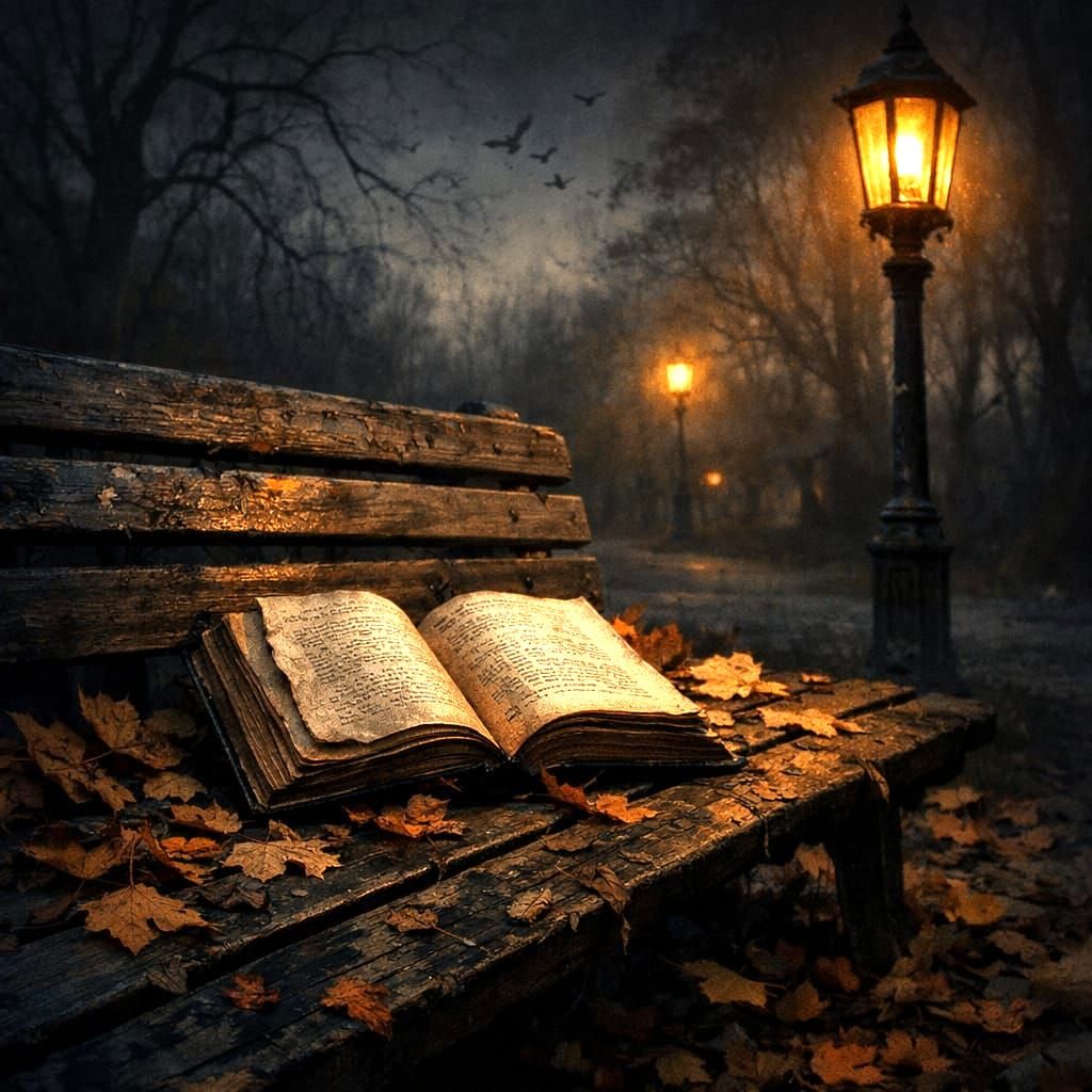Lost Book in Twilight Park Surrealist Scene