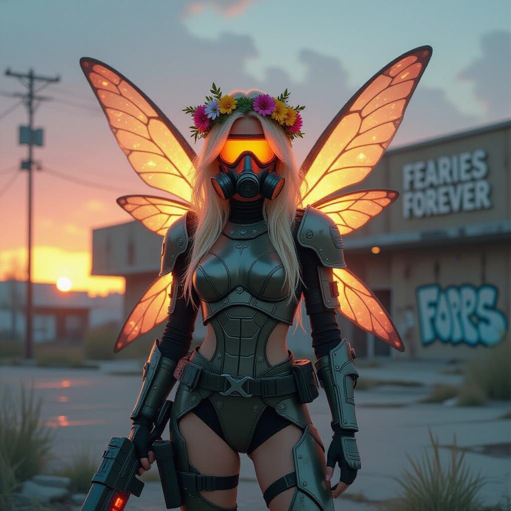 Fairy in Post-Apocalyptic Landscape, Sci-Fi Comic Art