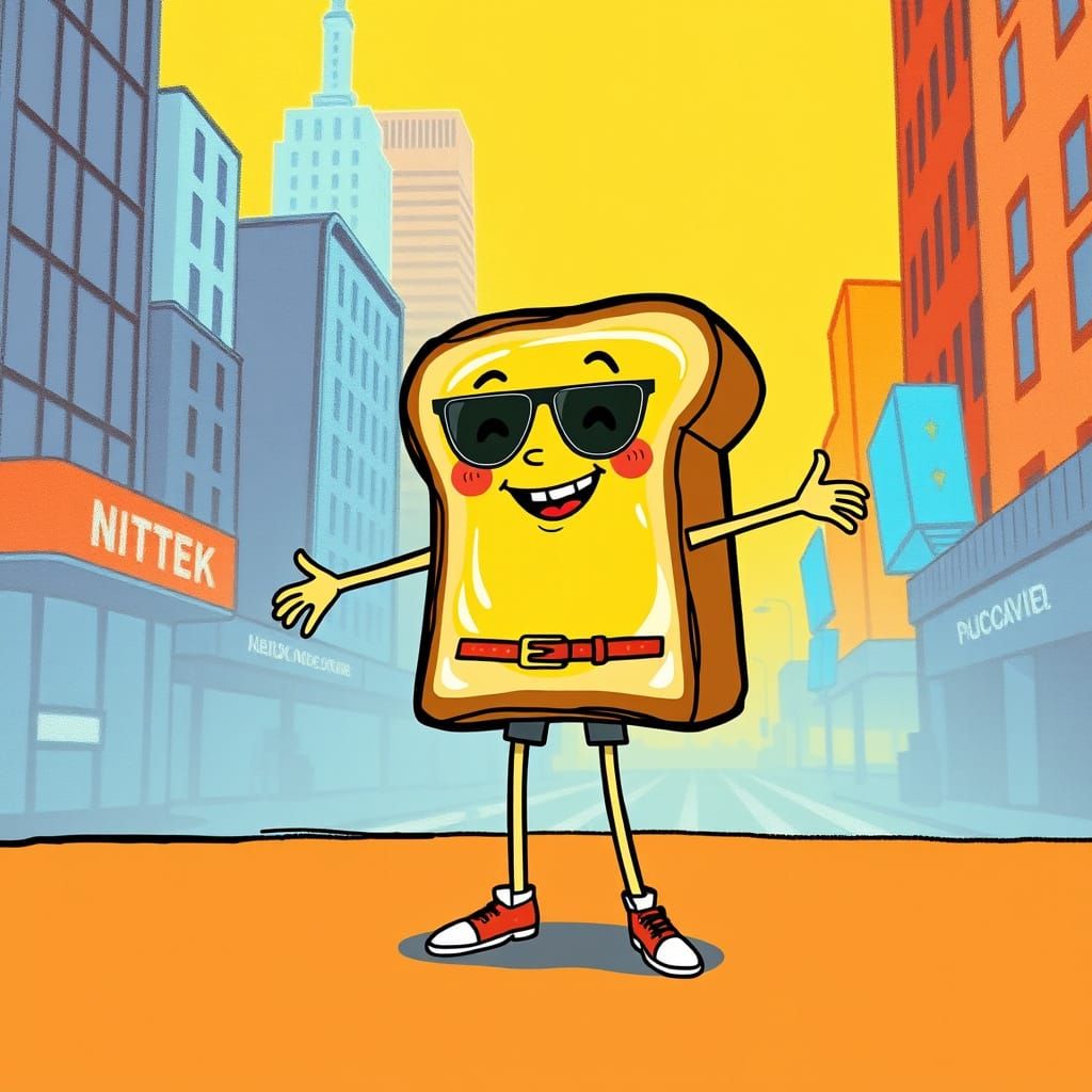 Buttered Toast Character in Whimsical Style
