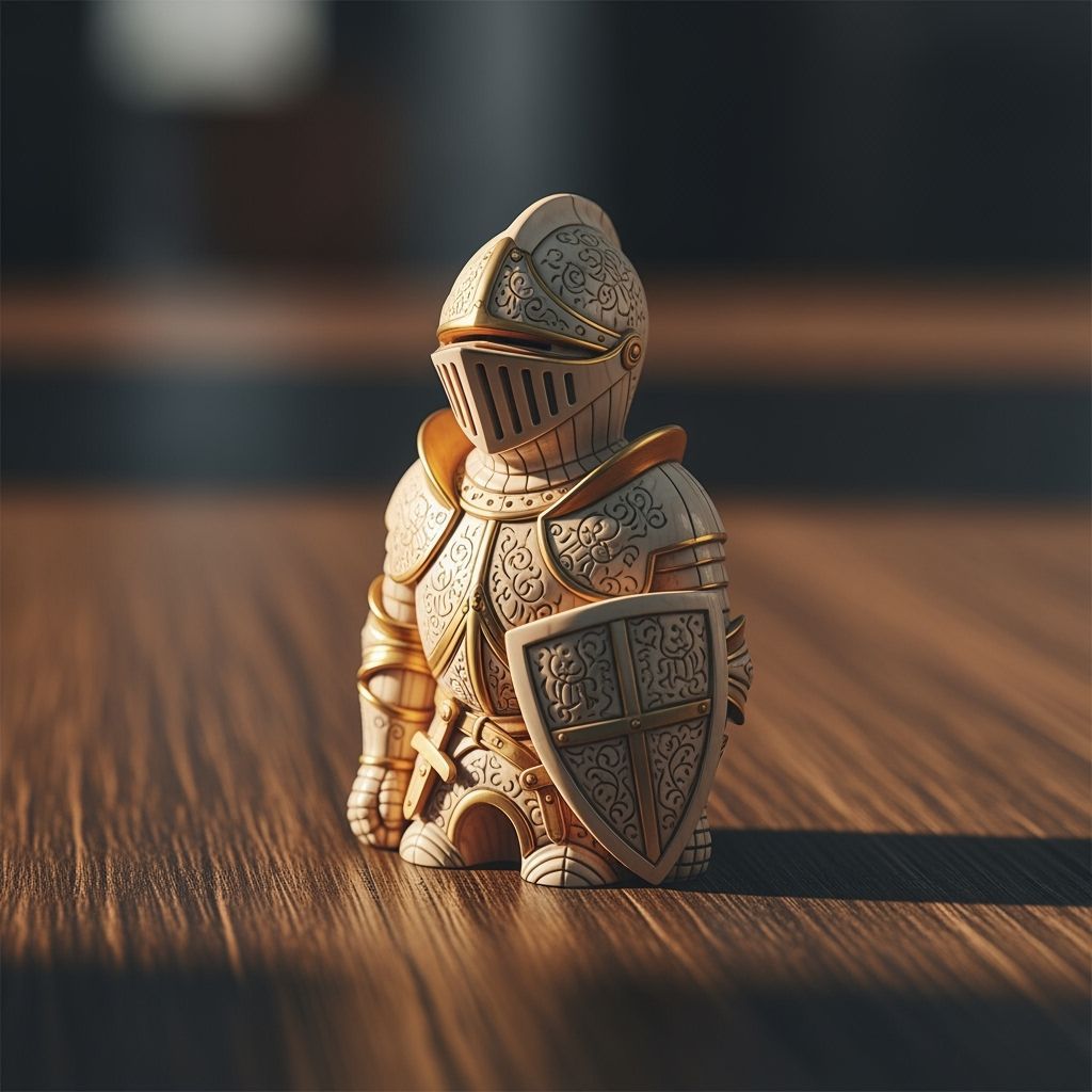 Ivory Knight Figurine with Gold Details